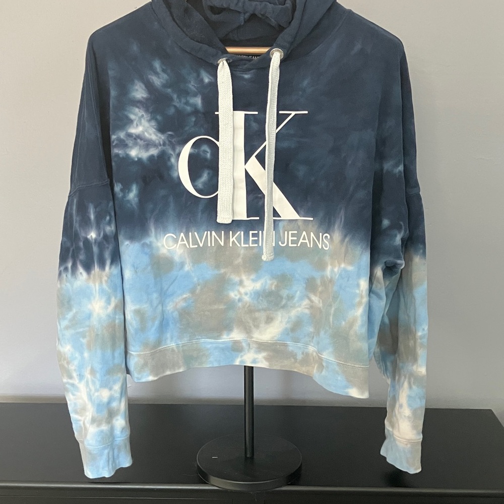 Calvin Klein Blue Tie-Dye Crop Hoodie